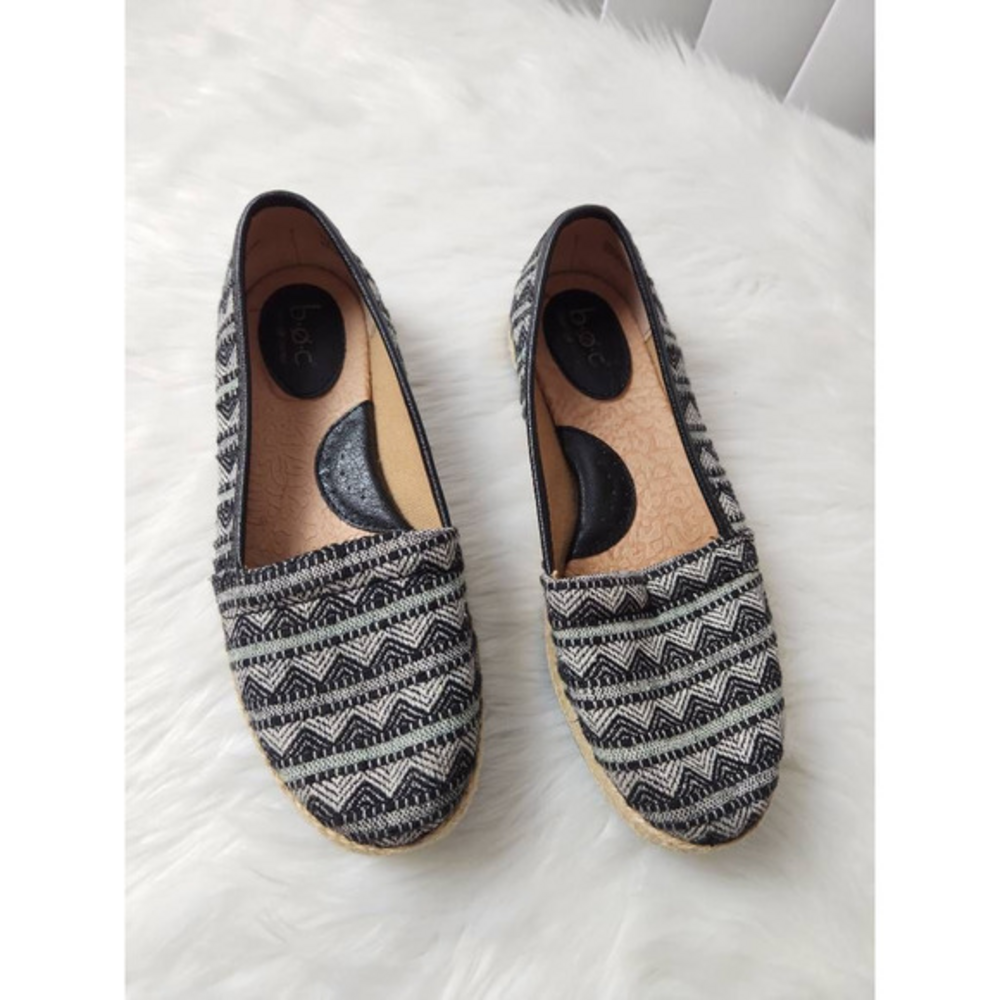 Born Concept Womens‎ Franki Espadrille Flat Shoes Black Fabric Arch Support 7 M